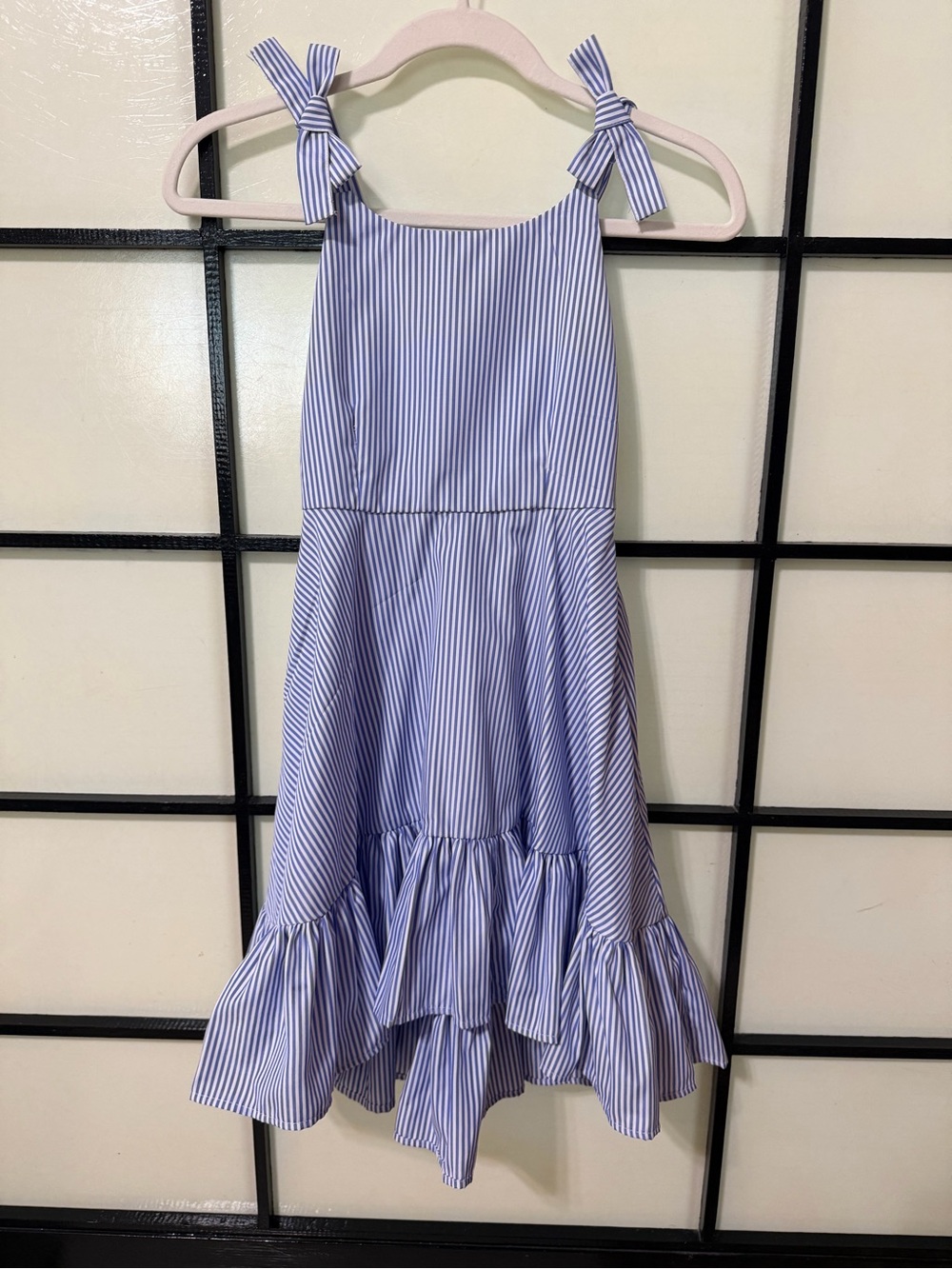 Girl's Blue and White Stripe Tie-Shoulder Casual Dress